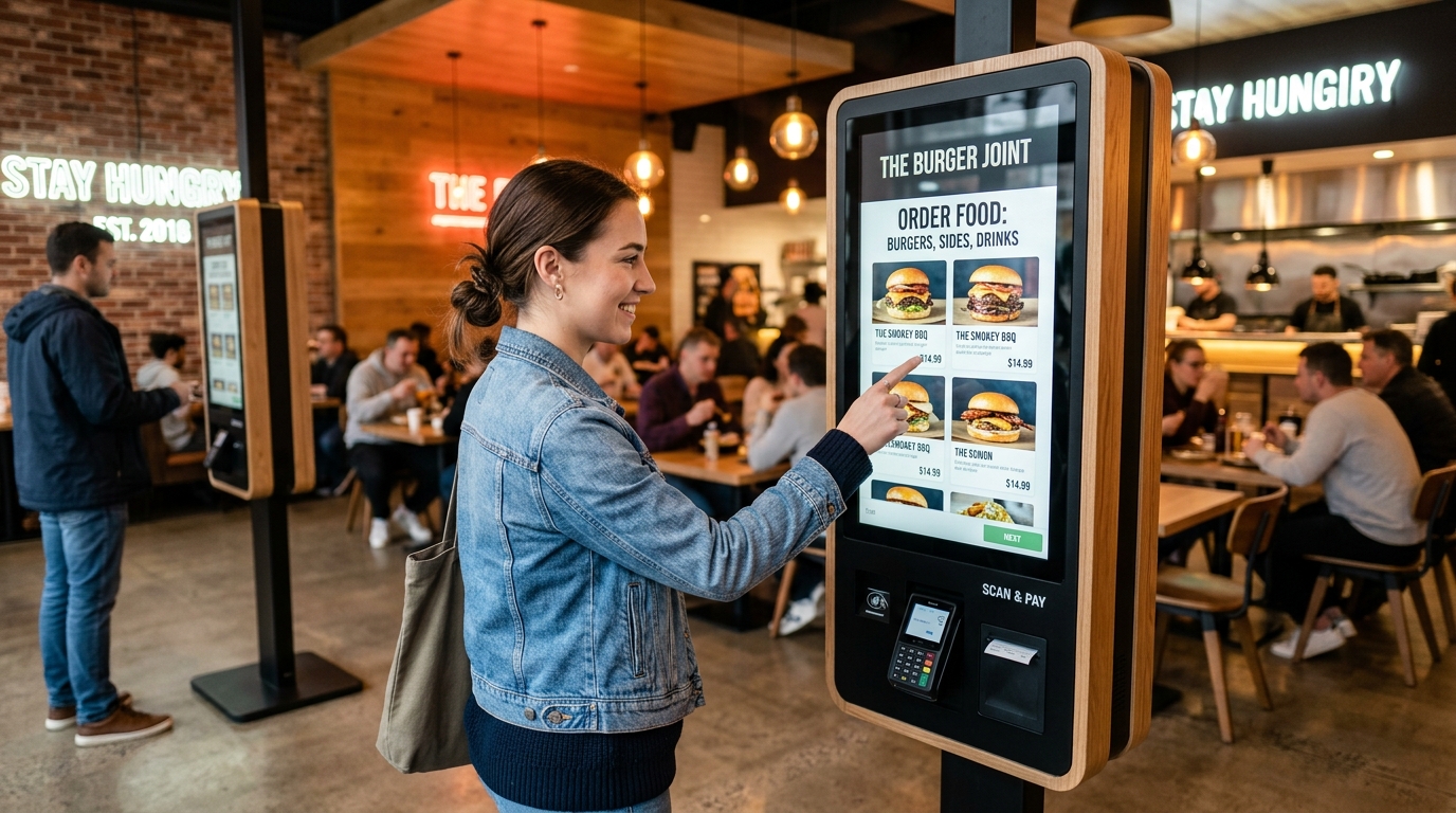 Self-Servis Kiosk Sistemleri: Fast-Food ve Kahvecilerde Kasa Kuyruğunu Sıfırlayan Dokunmatik Çözümler